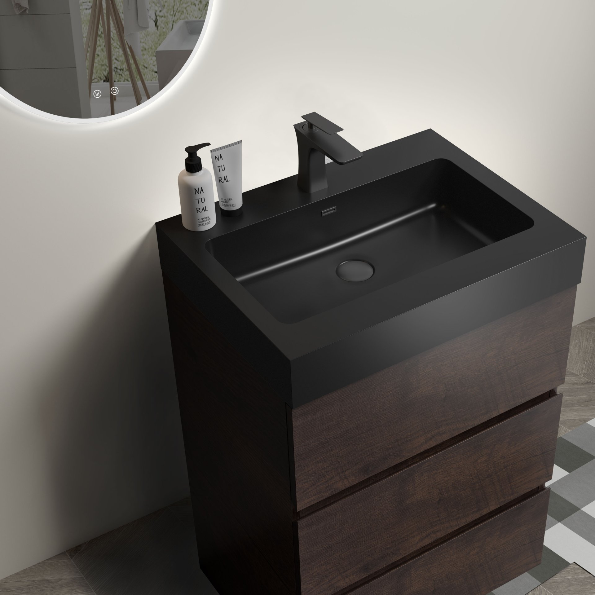Alice - 24" Bathroom Vanity With Sink, Large Storage Freestanding Bathroom Vanity For Modern Bathroom, One-Piece Sink Basin Without Drain And Faucet - Walnut / Black - Image 5