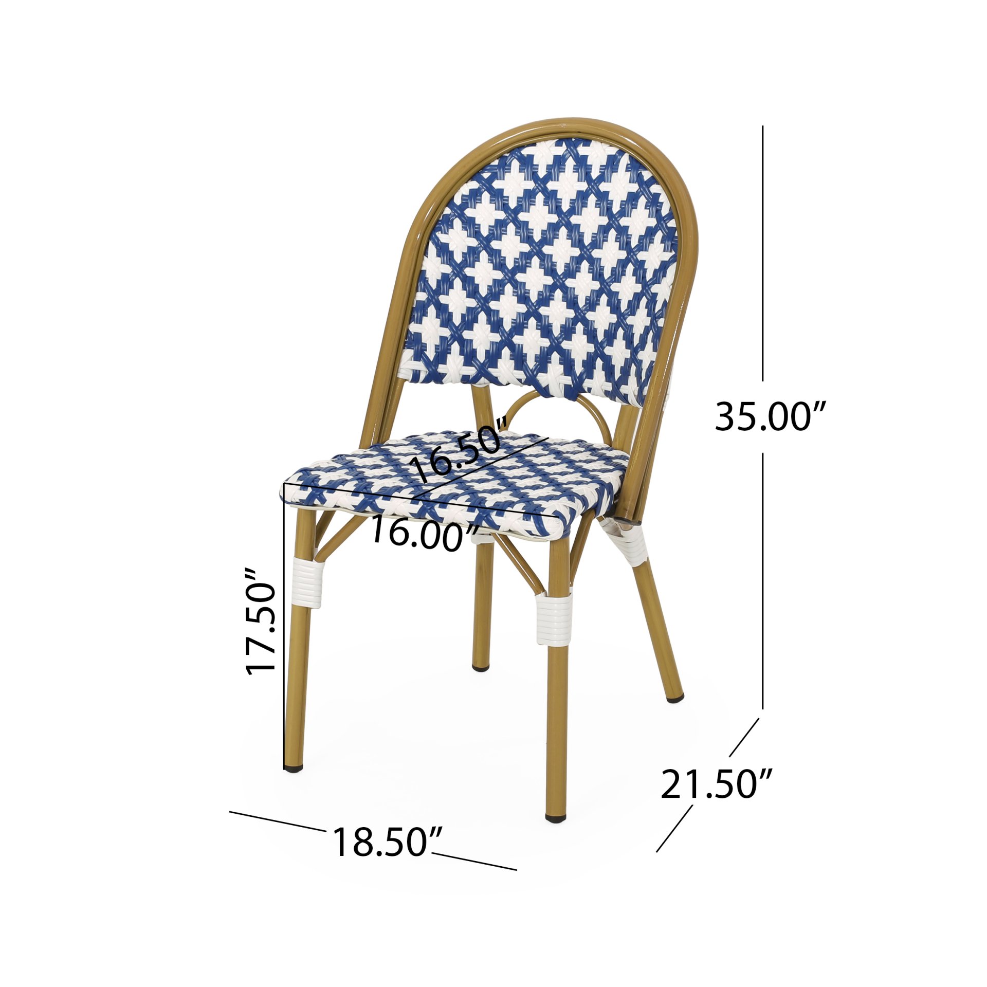 Elegant French Bistro Chair Set With Durable Aluminum Frame And Polyethylene Rattan - White / Navy - Image 3