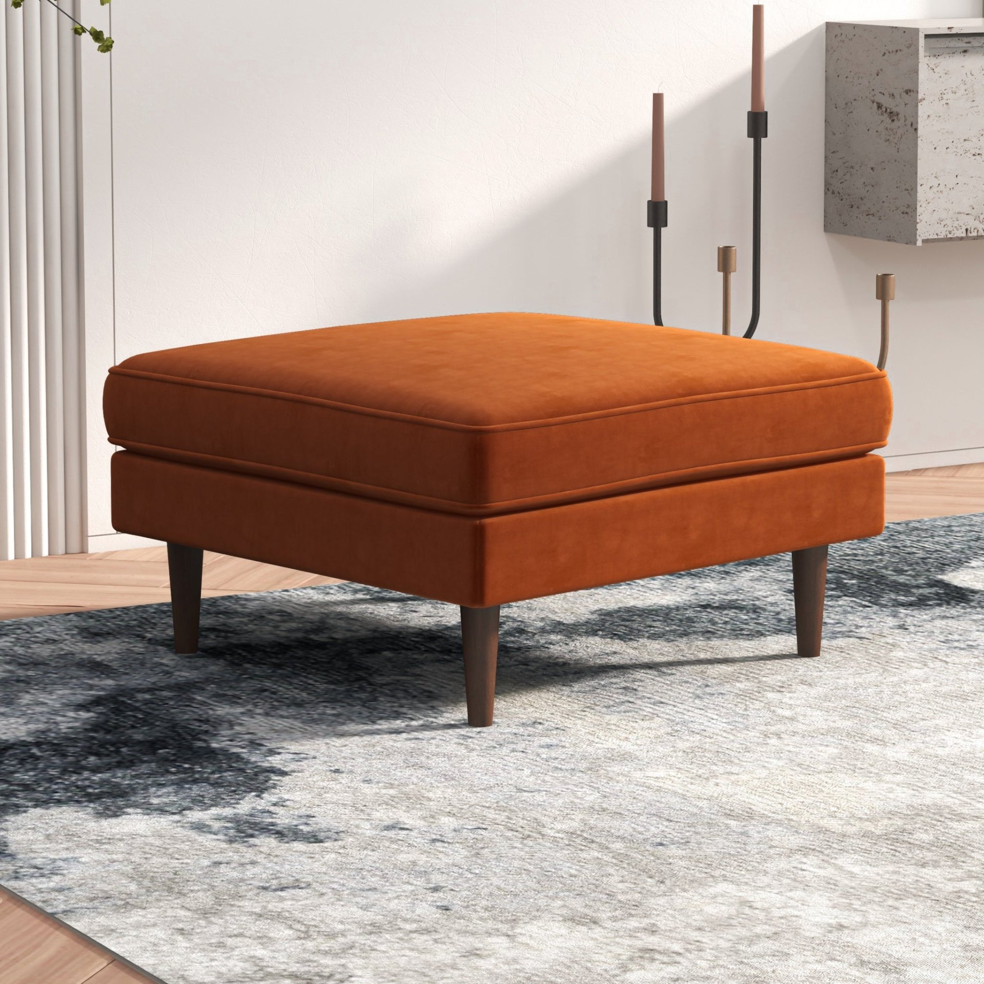 Amber - Square Upholstered Ottoman Velvet - Burnt Orange - Image 5