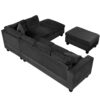 Modern Sectional Sofa With Storage Ottoman, L - Shape Couch With 2 Pillows And Cup Holders - Black - Image 25