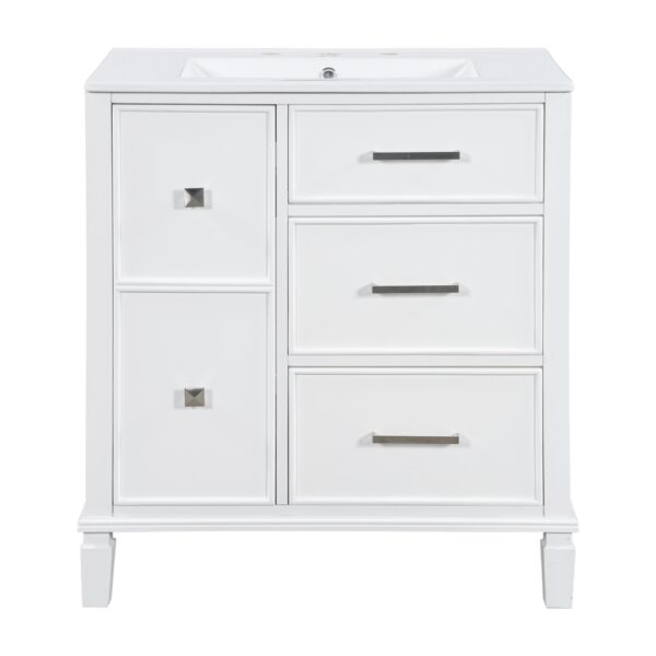 Bathroom Vanity With Ceramic Sink, Flip Out Drawer Design For Plumbing, Soft Close Drawers - White