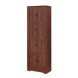 Tall Storage Cabinet With 8 Doors And 4 Shelves, Wall Storage Cabinet For Living Room, Kitchen, Office, Bedroom, Bathroom - Walnut
