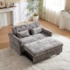 3 In 1 Loveseat Sofa Bed Chenille Fabric Pull Out Couch Sleeper Full Back Frame, Seat Frame, Armrests & 2 Pillows - Light Gray - Image 6