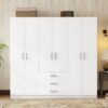 6 Doors Wardrobe Storage For Bedroom With Big Drawers - White - Image 14