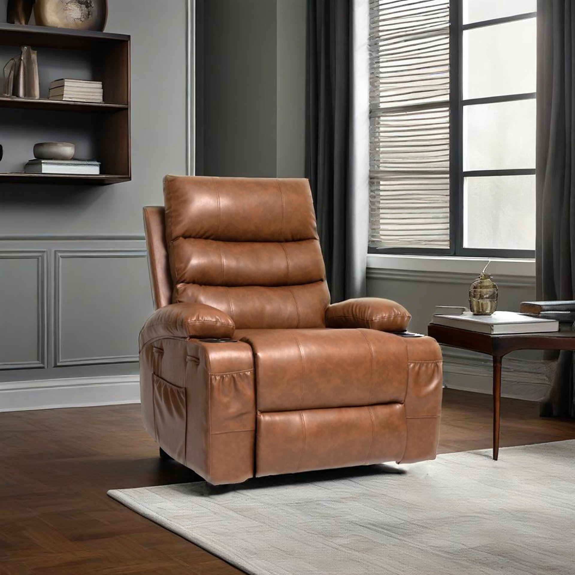 Electric Power Lift Recliner Chair Sofa, Vibration Massage, And Cup Holders - Brown - Image 6