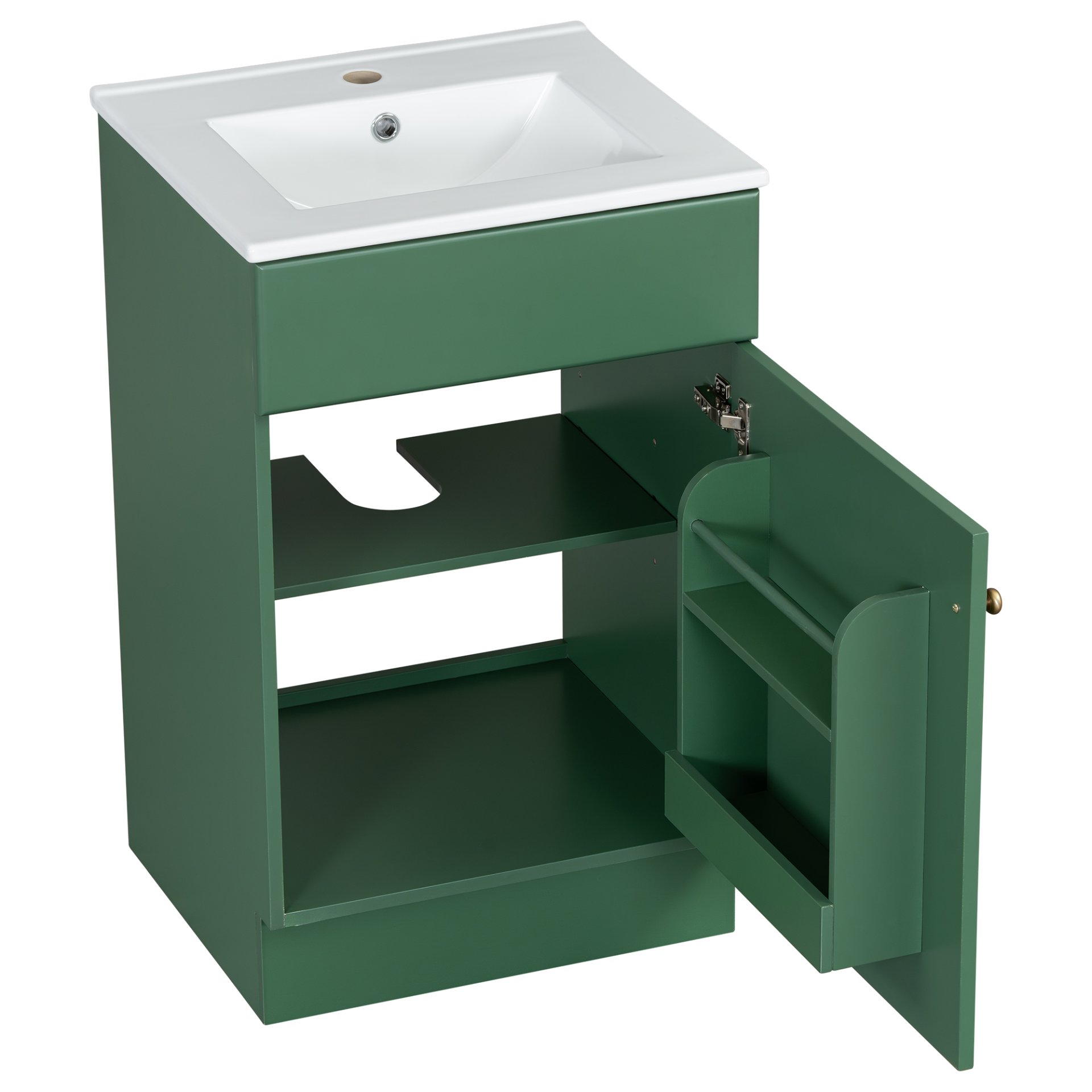 20" Bathroom Vanity With Sink, Freestanding Cabinet With Door Shelf And Adjustable Shelf, And Ceramic Construction - Green - Image 12