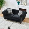 Mid Century Modern Chesterfield Velvet Sofa With Roll Armrest & Nailhead - Black - Image 5