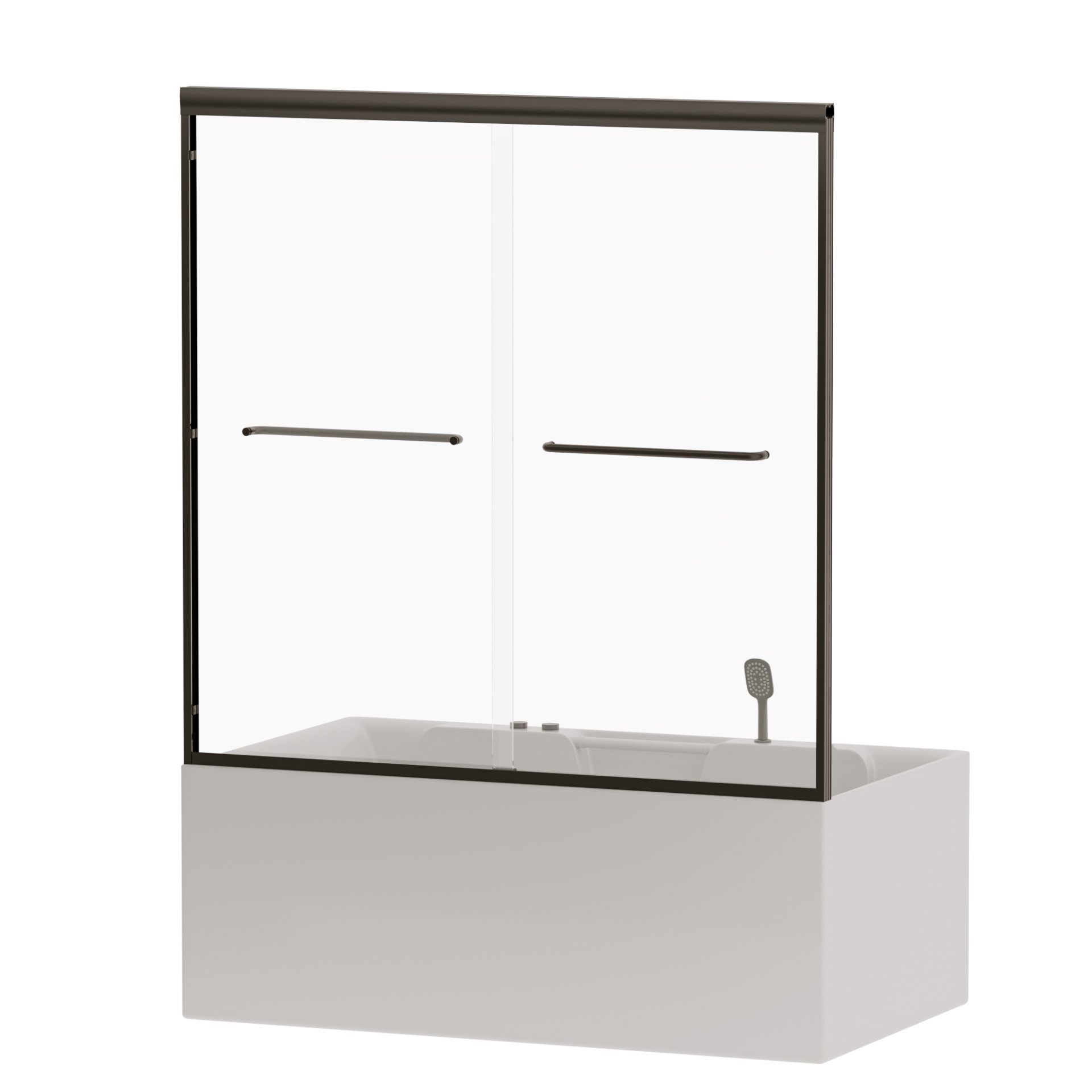 Double Sliding Bathtub Shower Door, Semi Frameless Bypass Tub Door, 1 / 4" (6Mm) Tempered Glass With Explosion - Proof Film, Adjustable Aluminum Alloy Frame - Matte Black - Image 12