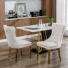 Nikki - Modern, High-End Tufted Solid Wood Contemporary Velvet Upholstered Dining Chair With Golden Stainless Steel Plating Legs, Nailhead Trim (Set of 2) - Beige / Gold - Image 15