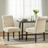Dining Rolltop Chairs (Set of 2), Upholstered Armless Chair With Wood Leg - Ivory - Image 2