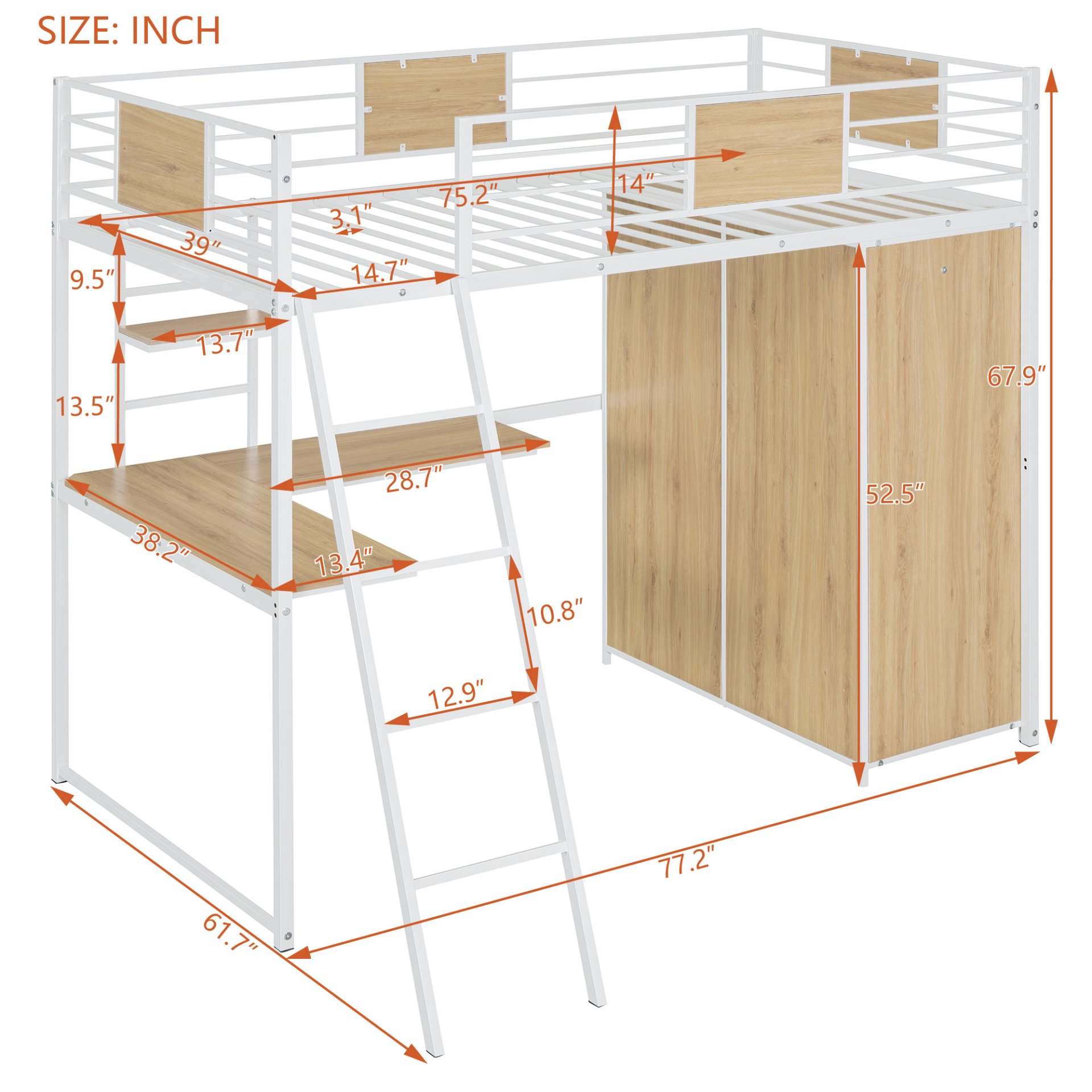 Twin Size Loft Bed With L Shape Desk And Wardrobe - White - Image 18