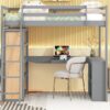 Full Size Loft Bed With Ladder, Shelves, And Desk - Gray - Image 13