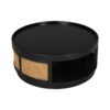 Wooden Mid-Century Modern Coffee Table, Round Cane Coffee Table With Side For Living Room - Dark Brown - Image 9