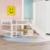 Full Over Full Low Bunk Bed With Slide, Fence And Ladder For Toddler - White - Image 12