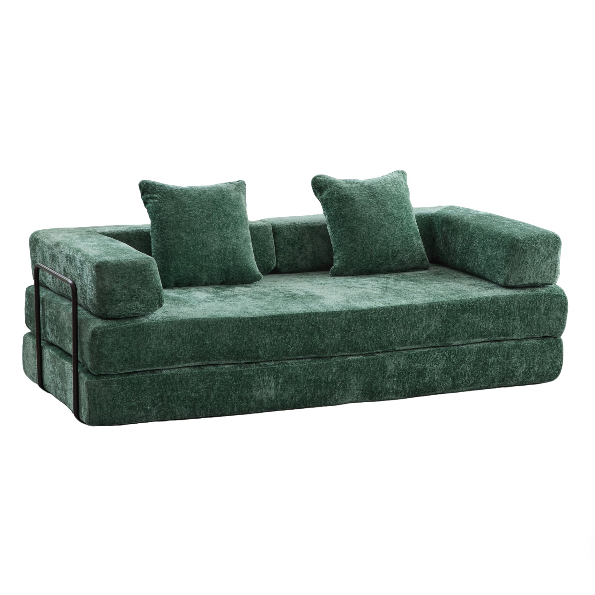 Floor Couch, Compression Sofa, Convertible Floor Sofa Bed & Pillow Back Support Armrest - Dark Green - Image 14