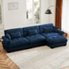 Super Comfort Oversized Modular Velvet Sectional Sofa Couch With Movable Ottoman Deep Seat Cloud Couch Corner Sectional With Bolstered Armrests - Blue - Image 9