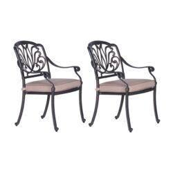 Patio Outdoor Aluminum Dining Armchair With Cushion (Set of 2) - Spectrum Sand