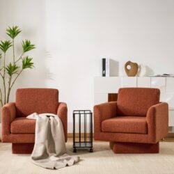 360° Modern Swivel Accent Chairs Round Armchair, Thick Padded Lounge Sofa Upholstered Comfy (Set of 2) - Brick Red