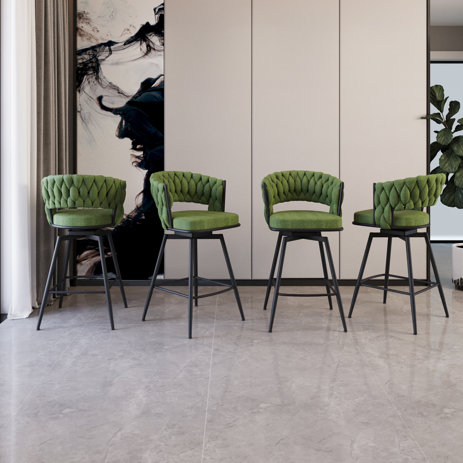 26" Bar Stool With 360 Swivel (Set of 4) - Green - Image 2