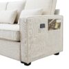 4 Seater Modern Linen Sofa With Armrest Pockets And 4 Pillows, Minimalist Style Couch - Beige - Image 12