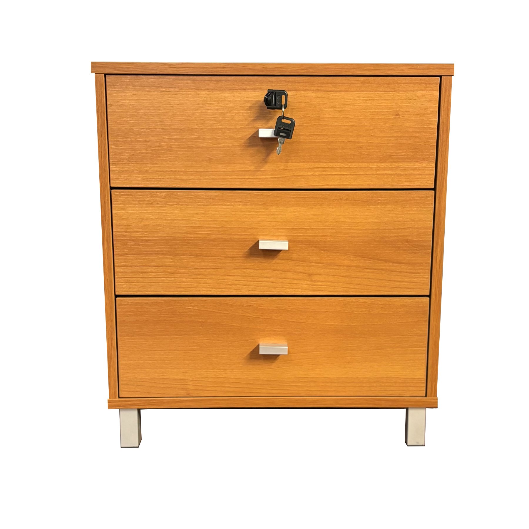 3 Drawer Nightstand Locking Top Drawer Metal Drawer Glides Metal Bar Handles - Light Cherry - Image 3