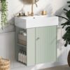 Modern Floating Bathroom Vanity With Ceramic Basin, Perfect For Small Bathrooms, Left Side Storage - Green - Image 11