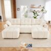 Elegant Textured 3 Seater Sofa Set With Ottoman And Throw Pillows - White - Image 14