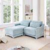 Elegant 2 Seater Sofa With Ottoman And Lumbar Pillows Chenille High Quality Wood And Sponge - Sky Blue - Image 4