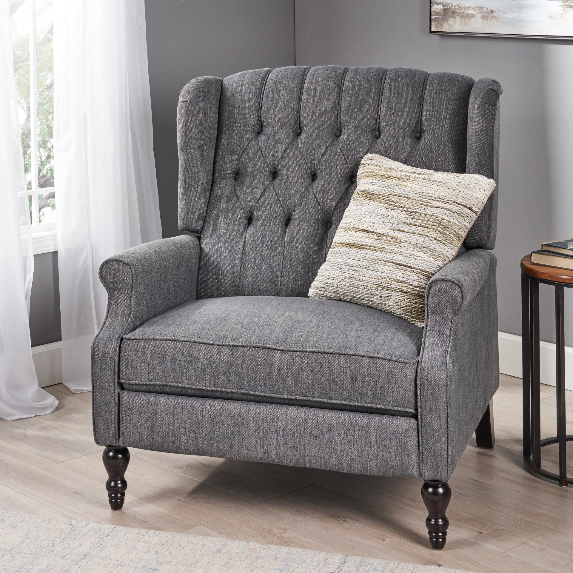 Dunham - Contemporary Fabric Tufted Oversized Pushback Recliner - Charcoal - Image 5