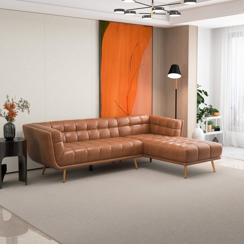 Addison - Right Sectional Leather Sofa - Cognac - Image 13