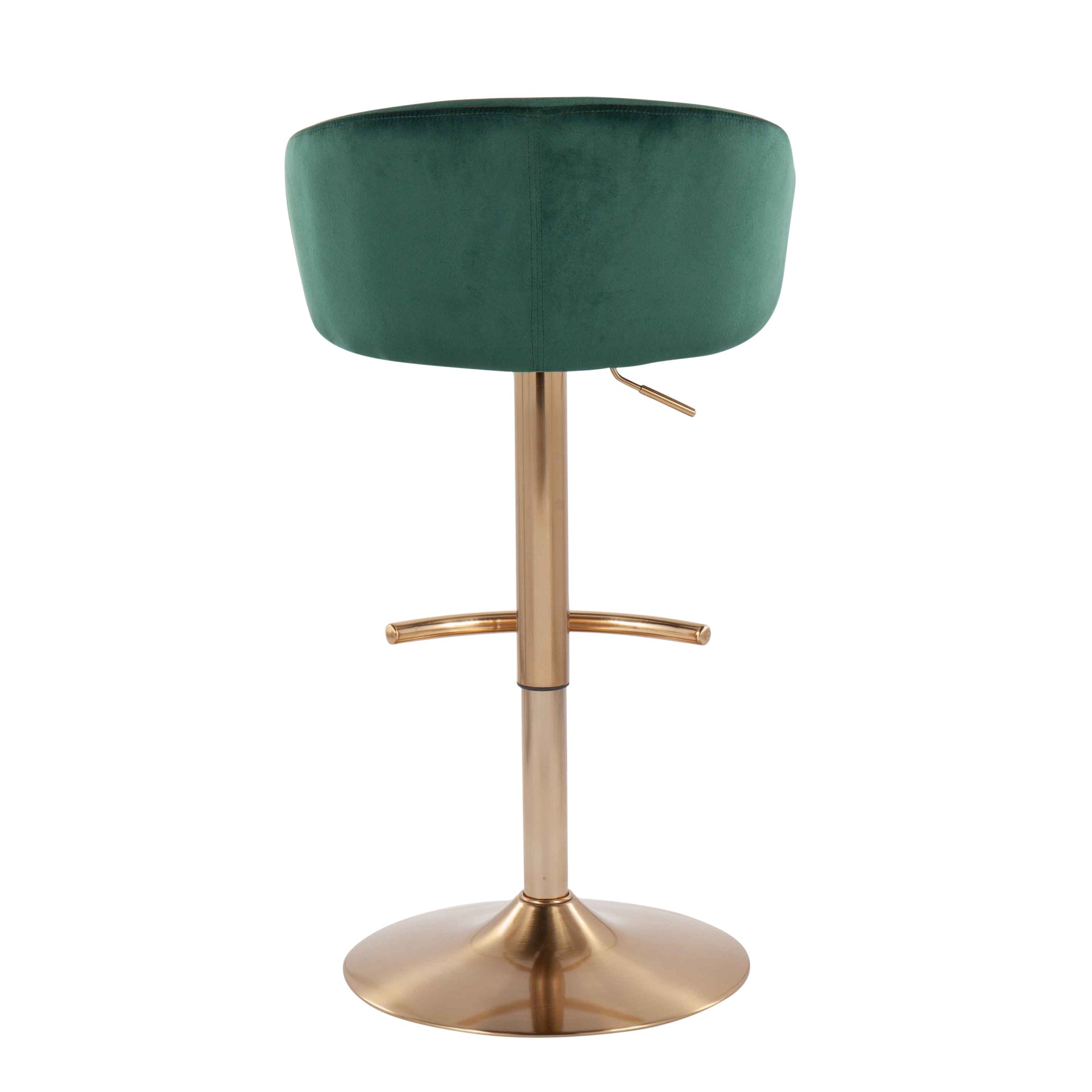 Claire - Contemporary / Glam Adjustable Bar Stool With Rounded T Footrest (Set of 2) - Gold / Green - Image 5