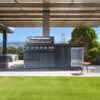 6 Burner 85, 000 Btu Outdoor Kitchen Island Grill With Wine Cooler Refrigerator, Rotisserie Kit, Granite Countertops & Sink - Black - Image 2