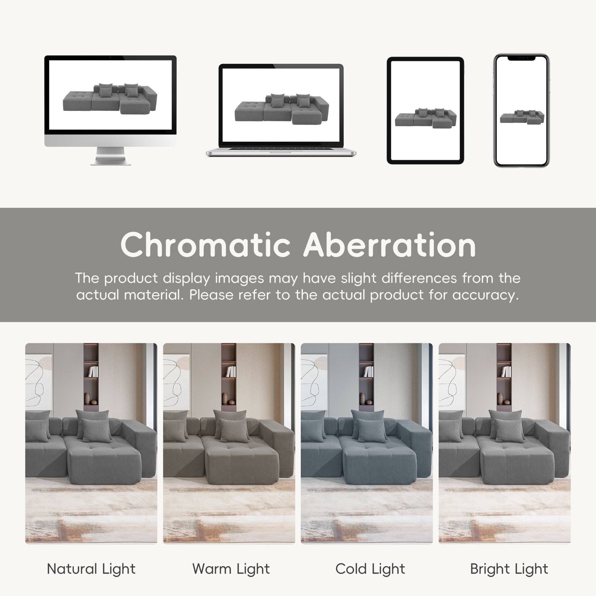 3 Piece Free Combination L Shaped Modular Sectional, Minimalist Floor Couch Set, Convertible Foam Filled Cloud Compressed Couch For Living Room - Gray - Image 9