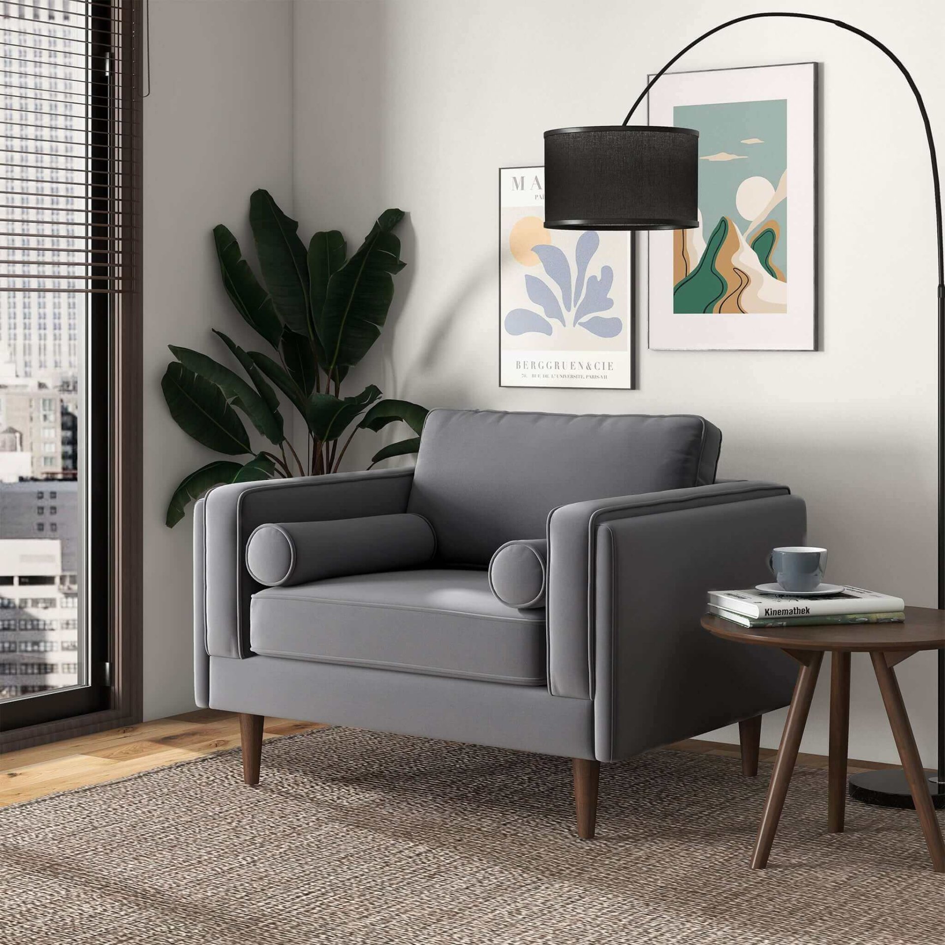 Amber - Velvet Lounge Chair - Brown / Gray - Image 5