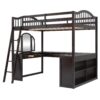 Full Loft Bed With U Shaped Desk, Storage Compartments And Tri Fold Mirror - Espresso - Image 23