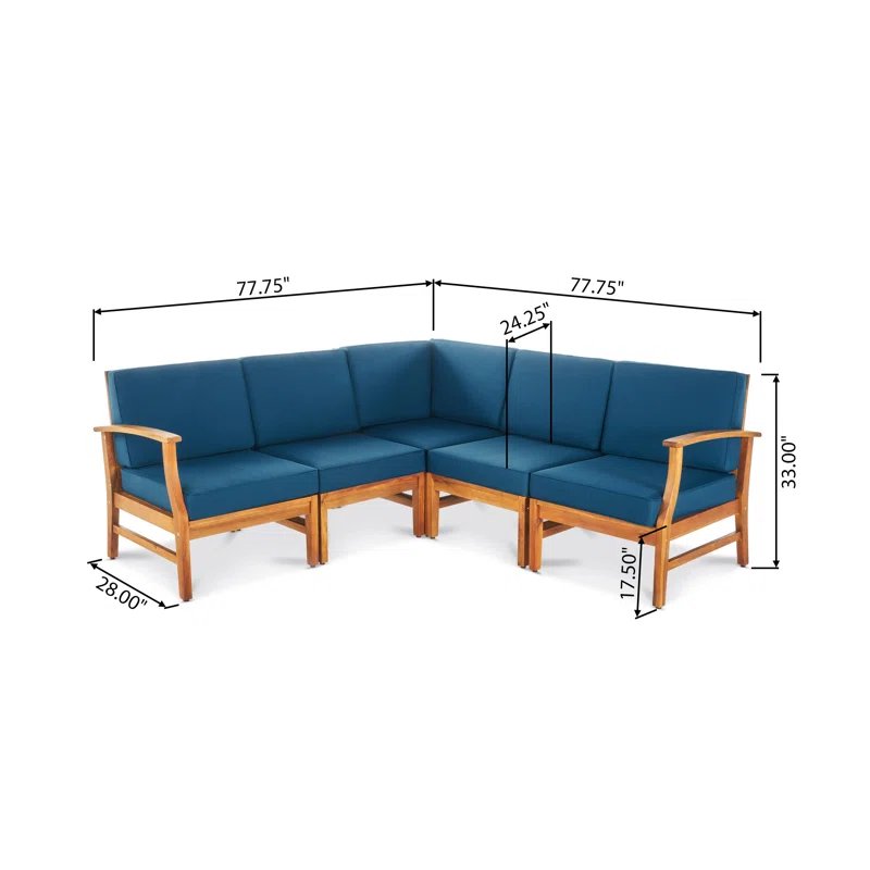 Perla - 5 Pieces Sofa Set - Blue - Image 3