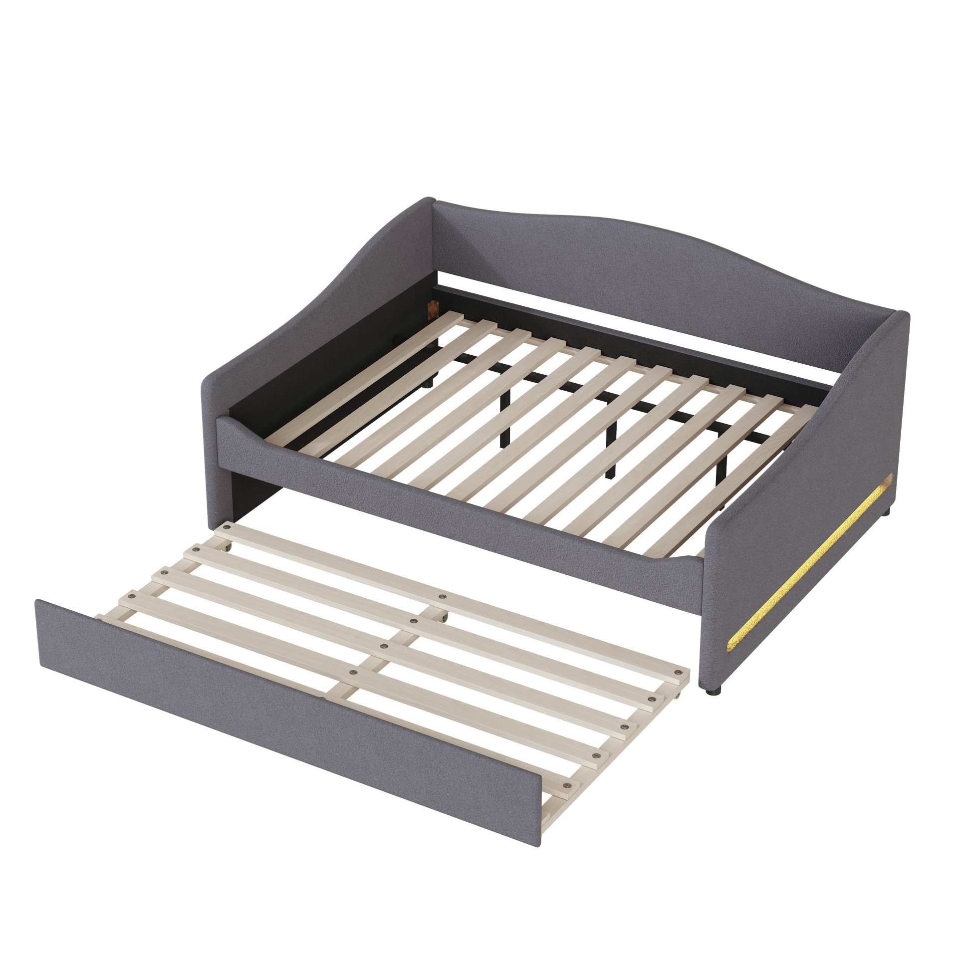 Full Size Upholstered Daybed With Light And Trundle - Gray - Image 8