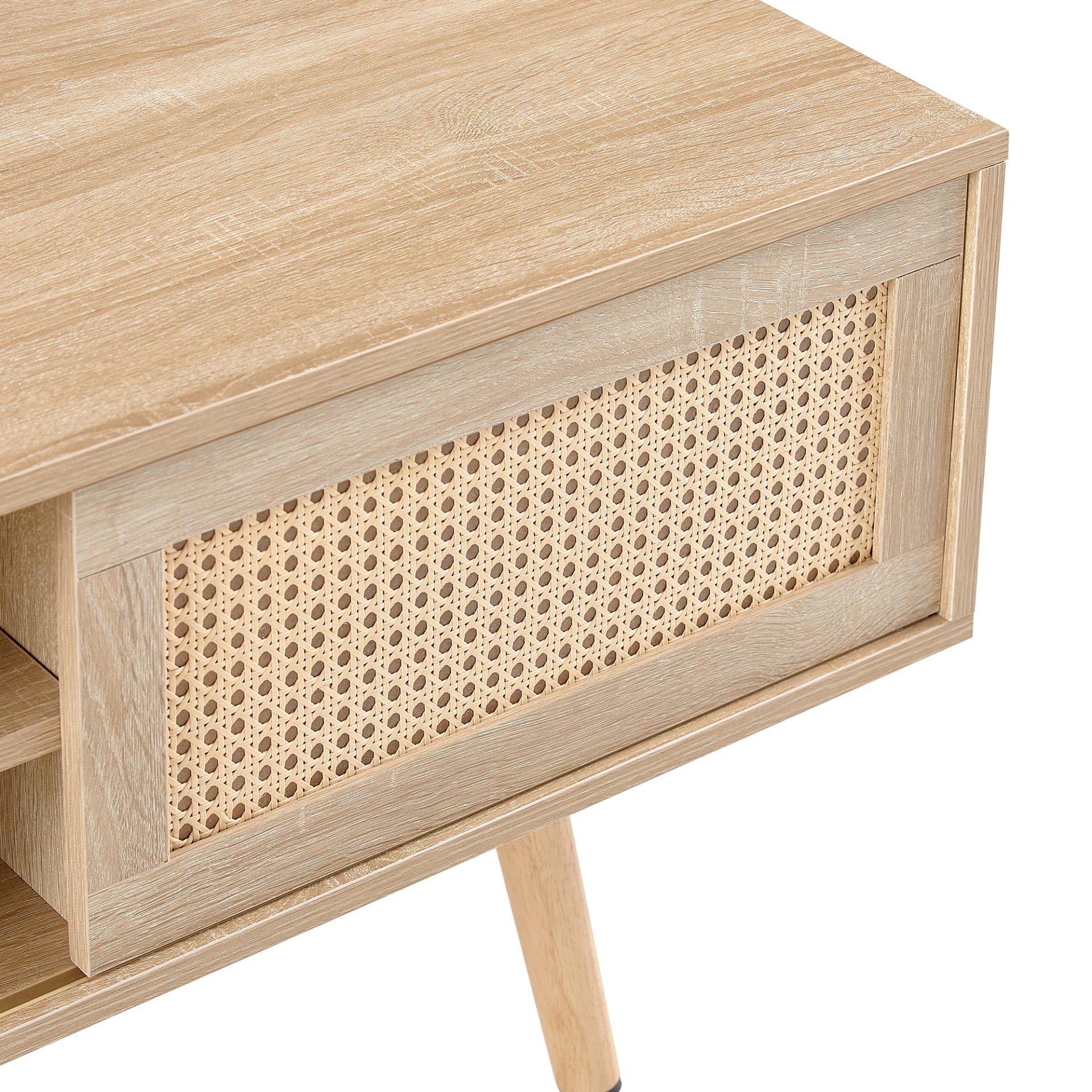 55.12" Rattan TV Cabinet, Double Sliding Doors For Storage, Adjustable Shelf, Solid Wood Legs, TV Console For Living Room - Natural - Image 13