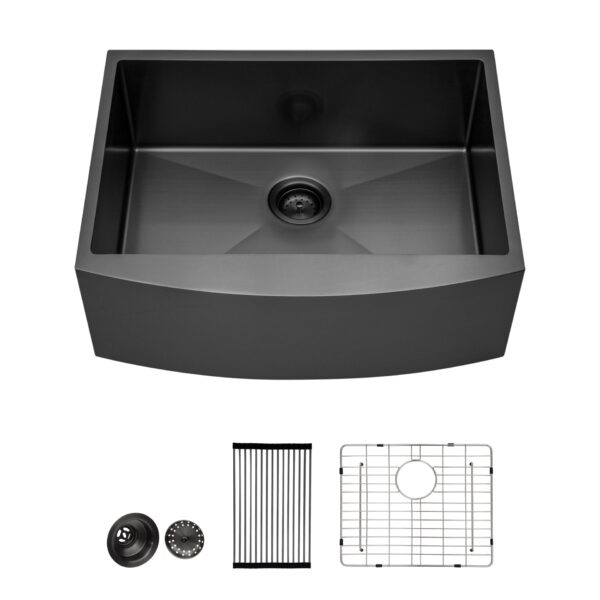 Farmhouse Sink 24" Stainless Steel Apron Front Kitchen Sink - Gunmetal Black