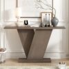 Console Table With V Shape Base / Natural Wood Veneer, Sculptural Entryway Accent - Taupe - Image 3