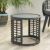 Achill - Outdoor Modern Boho Wicker Side Table With Glass Top - Gray - Image 4