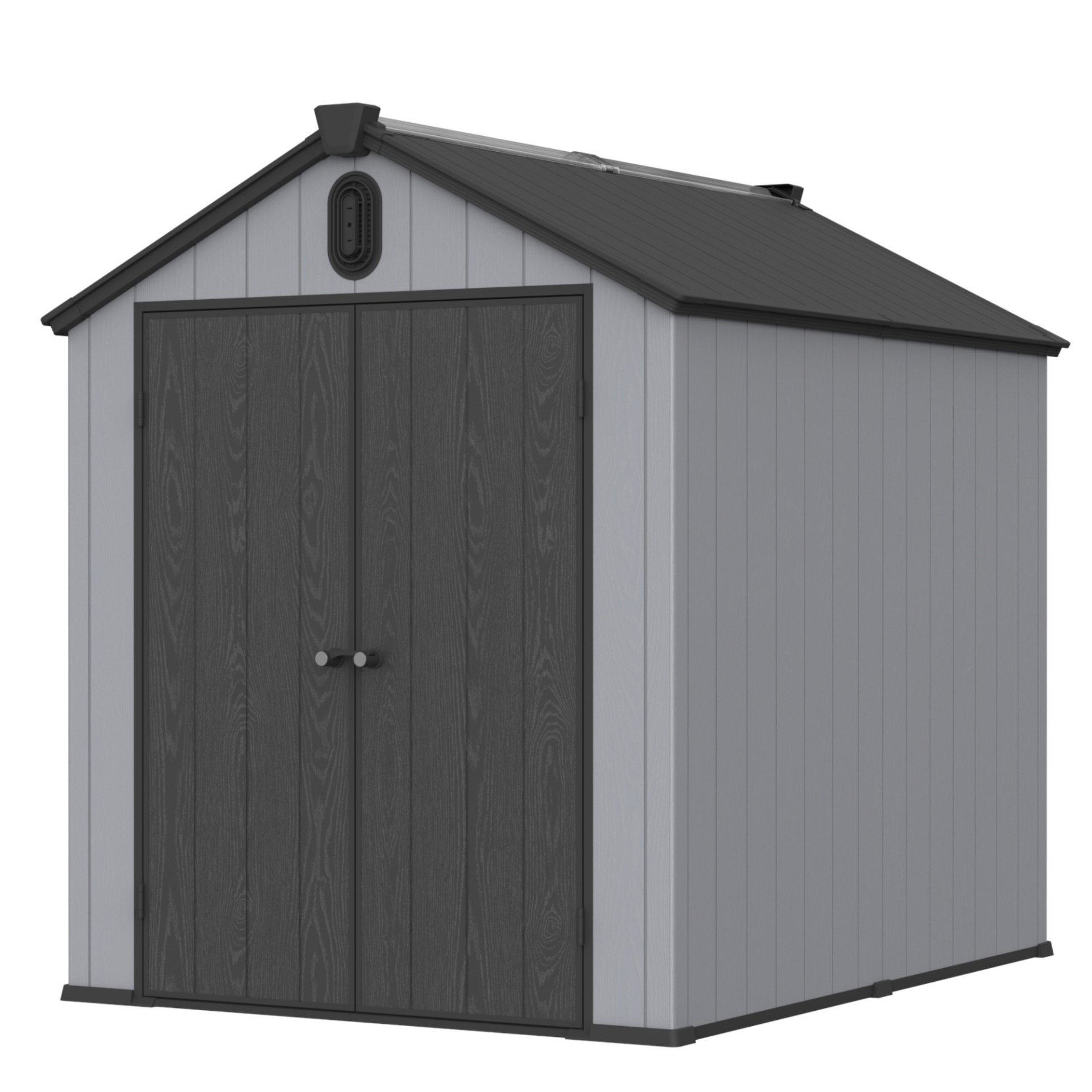 Modern Resin Plastic Storage Shed 6X8Ft For Backyard Garden Tool Storage - Black / Gray - Image 14