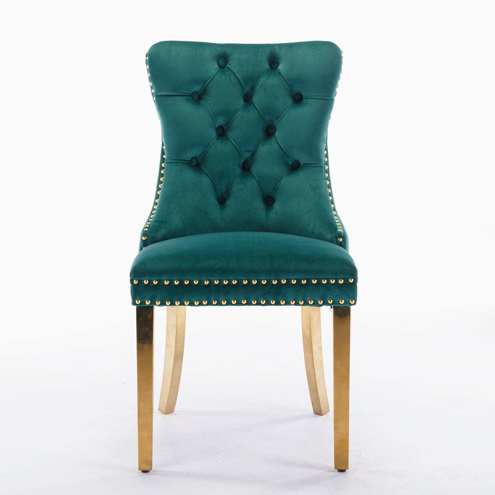 Nikki - Modern, High-End Tufted Solid Wood Contemporary Velvet Upholstered Dining Chair With Golden Stainless Steel Plating Legs, Nailhead Trim (Set of 2) - Green - Image 3