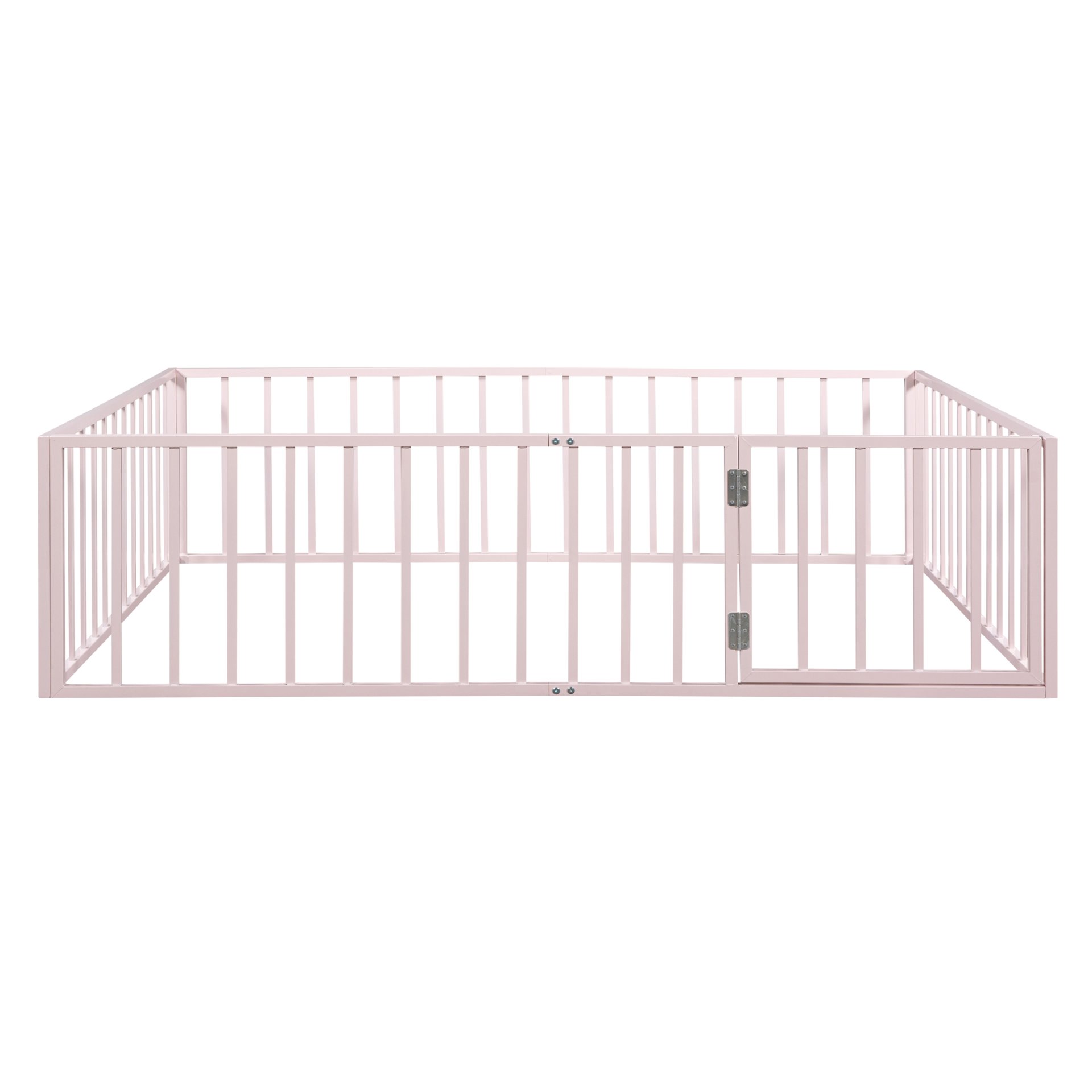 Queen Size Floor Bed Frame With Fence And Door - Pink - Image 7