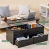 Lift-Top Coffee Table With Storage Center Tables Hidden Compartment & 2 Drawers, Sofa Table For Living Room - Black - Image 2