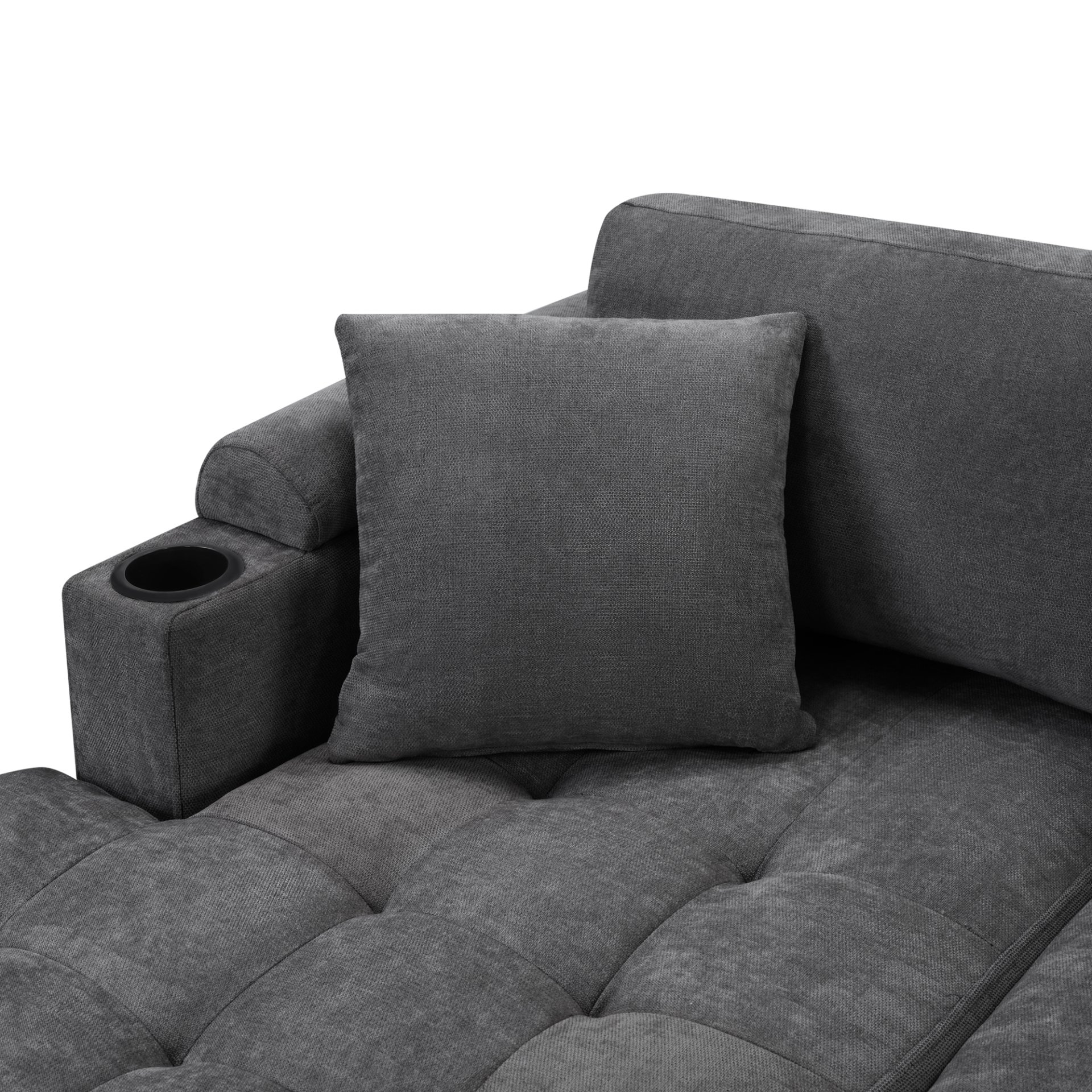 U Shaped Sectional Sofa, Corner Living Room Couch With Built In Cup Holders, Storage, USB Ports - Gray - Image 16