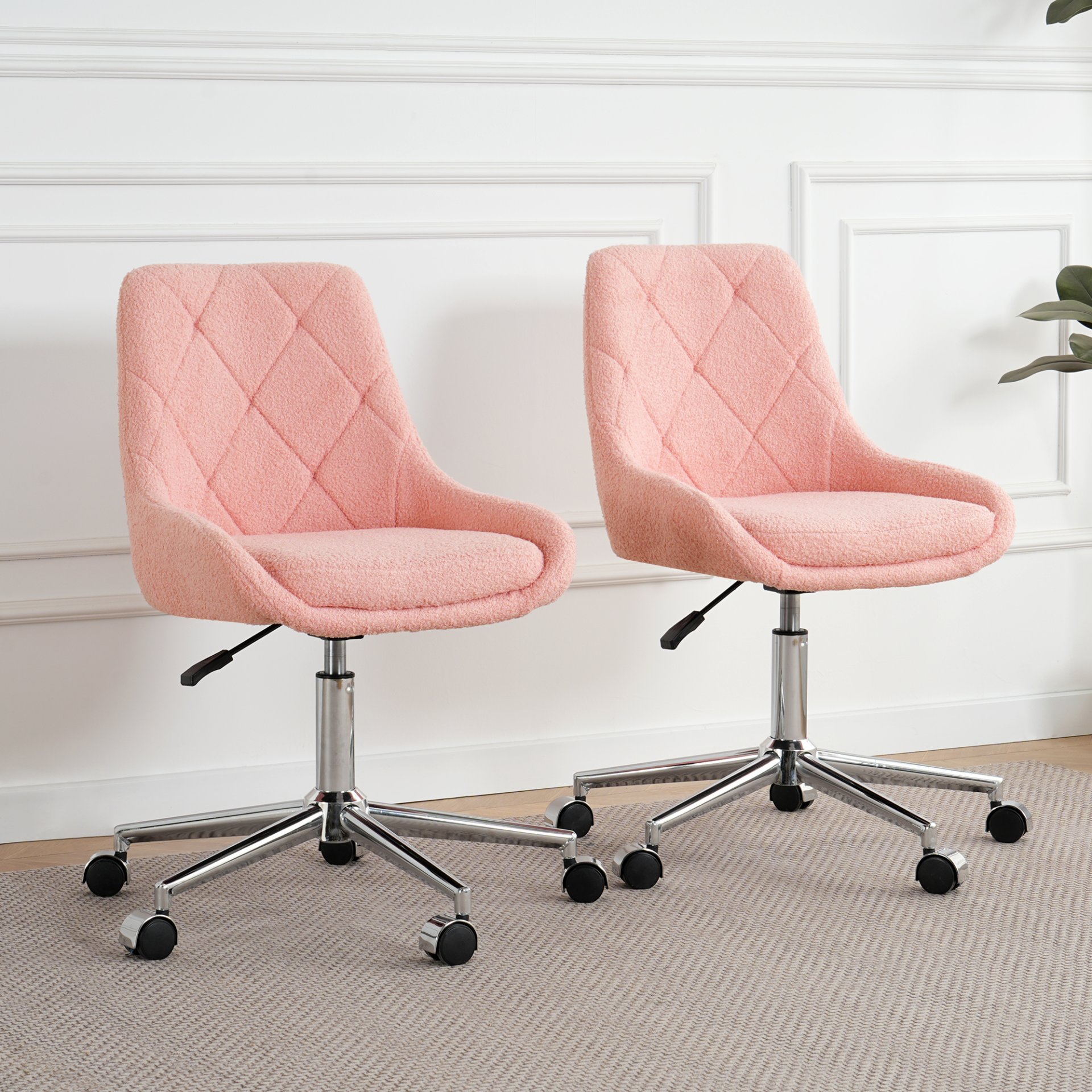 Modern Teddy Velvet Fabric Dining Chair With Golden Electroplated Legs, Soft And Comfortable, Adjustable And Space Saving - Pink - Image 16