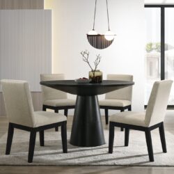 Jasper - 5 Piece Wide Contemporary Round Dining Table With Black Finish Chairs (Set of 5) - Ebony Black