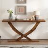 Console Table With Cross Leg Base And Reinforced Support Plate - Brown - Image 3