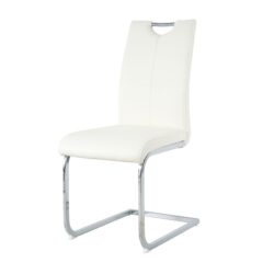 Modern Dining Chairs With Faux Leather Padded Seat And Chrome Metal Legs For Kitchen, Living, Bedroom, Dining Room - White / Silver
